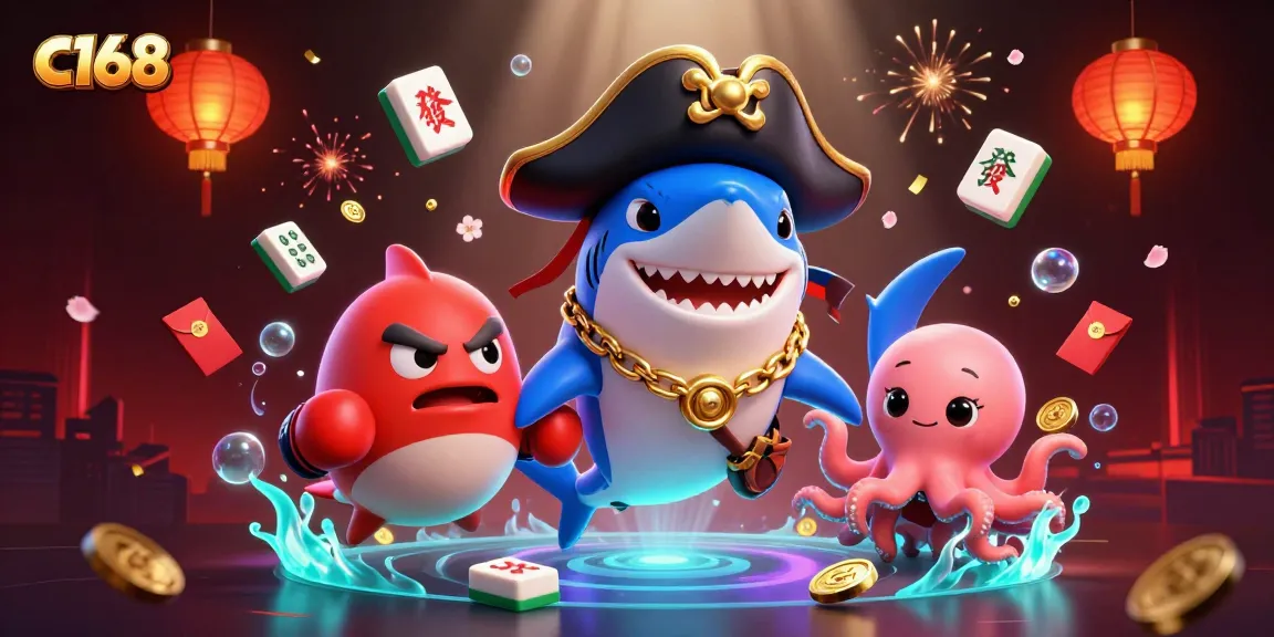 Engage in thrilling gaming as C168 showcases vibrant casino fun with energetic sea creatures and gold.