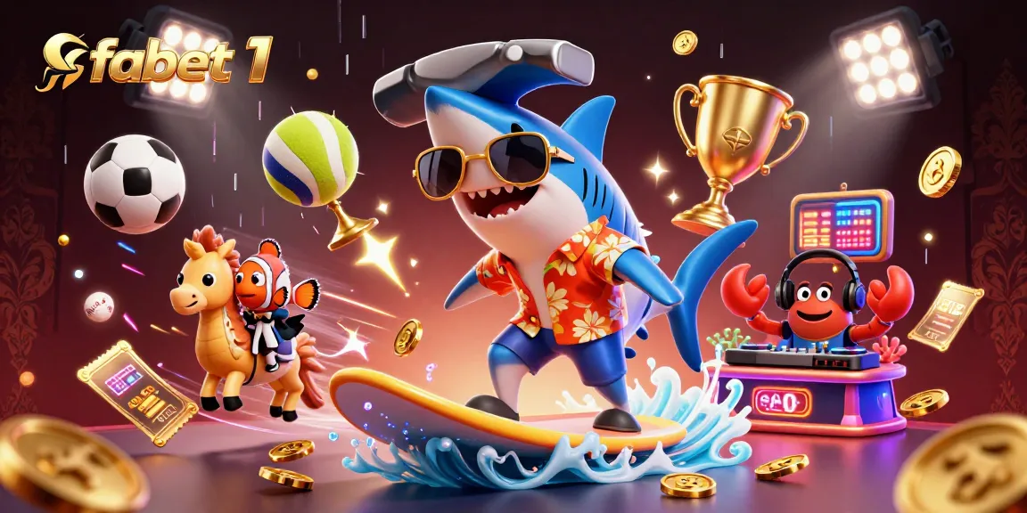 Experience exhilarating wins with fabet1's vibrant casino scene featuring characters and sports action.