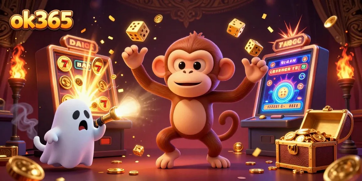Experience thrilling slots action at ok365 with our unique haunted casino illustration.