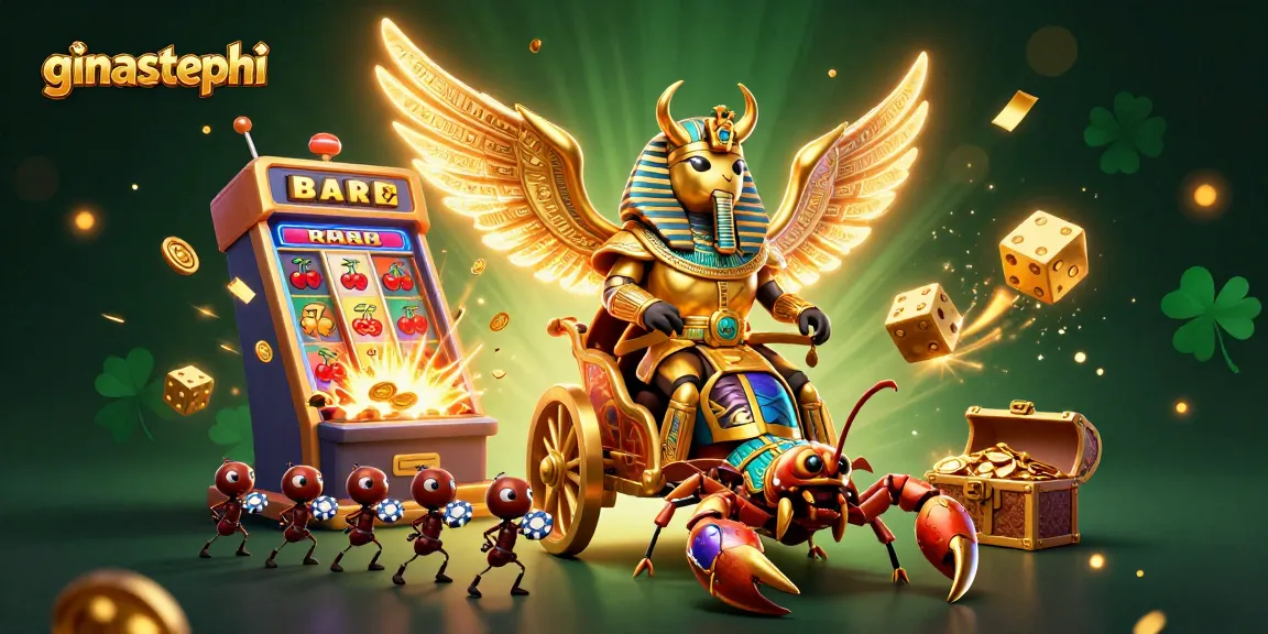 Engage with ginastephi's exhilarating casino experience, showcasing a pharaoh beetle and dynamic gaming elements.
