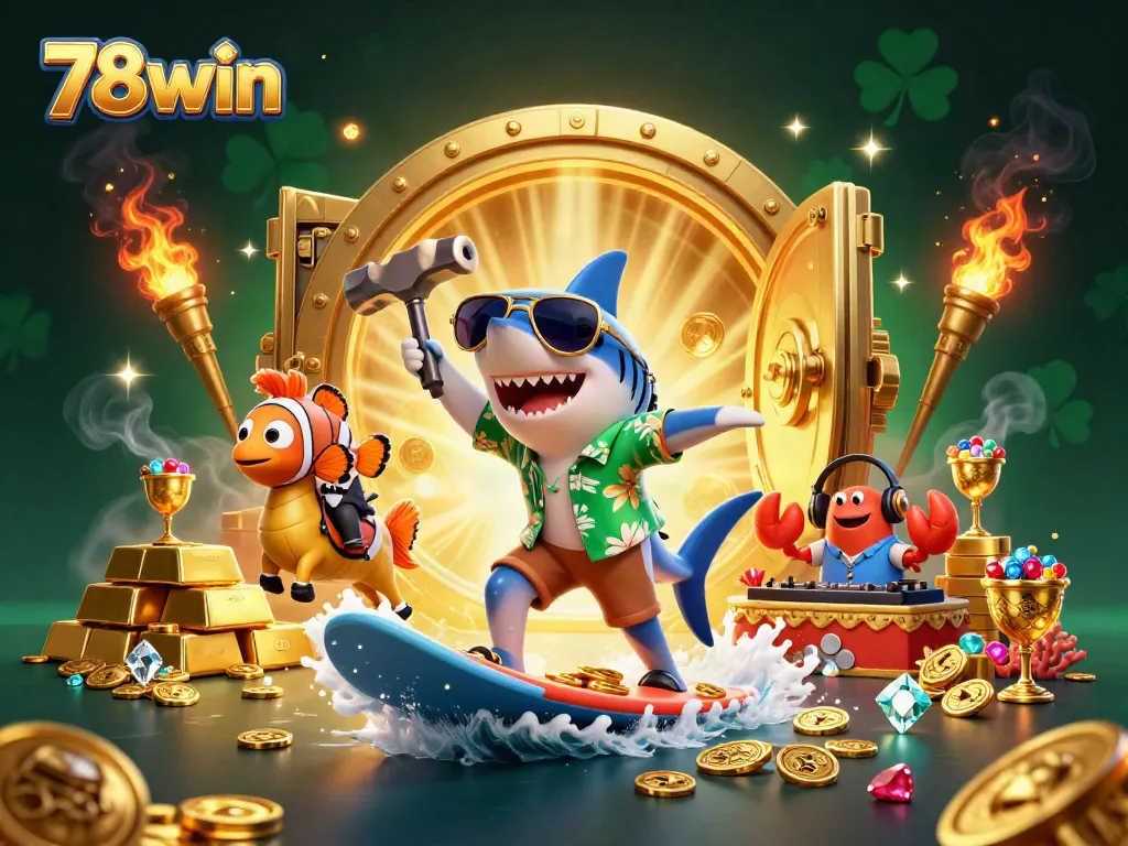 Experience thrilling wins at 78win while surfing gold coins in a vibrant underwater casino world.