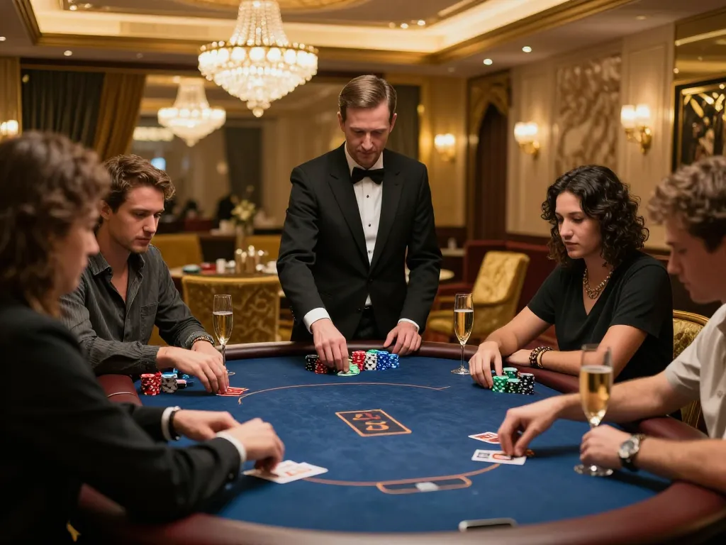Players engaging in high-stakes poker at LC88's luxurious VIP table, enhancing their strategic gameplay.