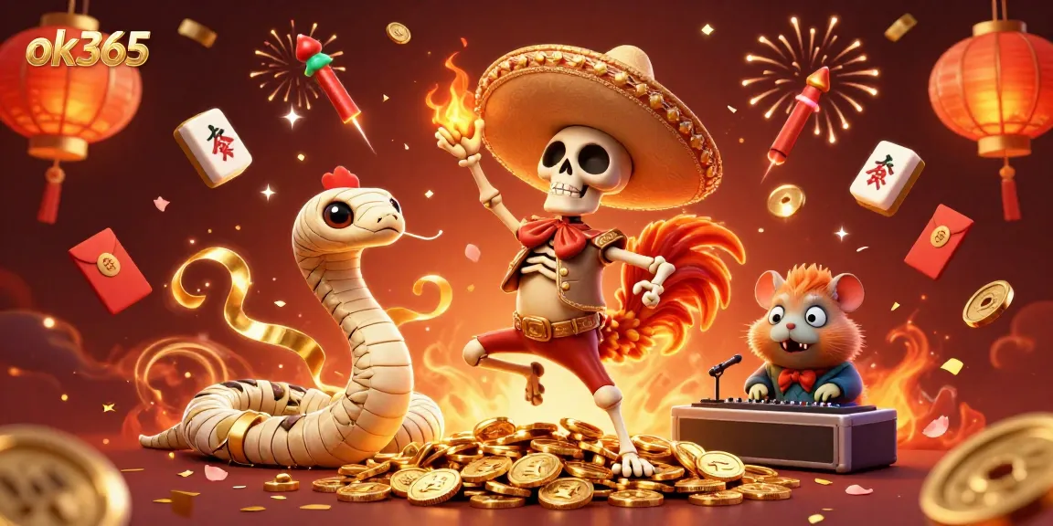 Celebrate wins with ok365 in a vibrant casino scene featuring animated gaming characters and gold coins.