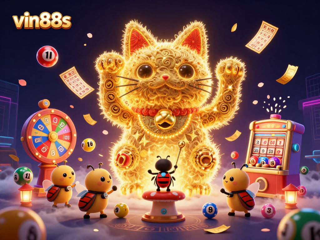 Experience the vibrant gameplay of vin88s with dynamic lottery elements and a lucky cat.