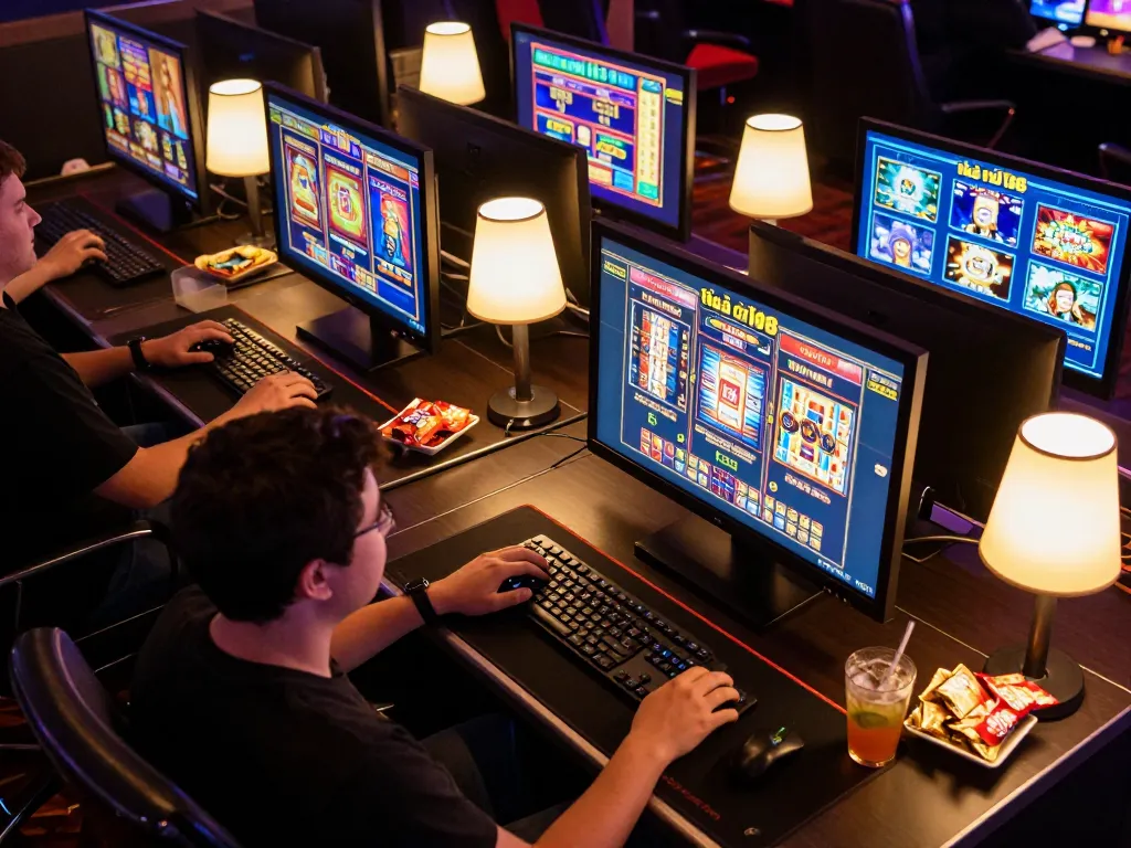 Engaged gamer at home using online casino platforms from nhà cái lv88, showcasing dynamic screen displays.