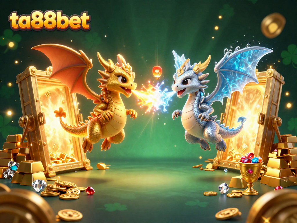 Experience top-tier gaming action at ta88bet with an exciting scene showcasing dragons and treasure.