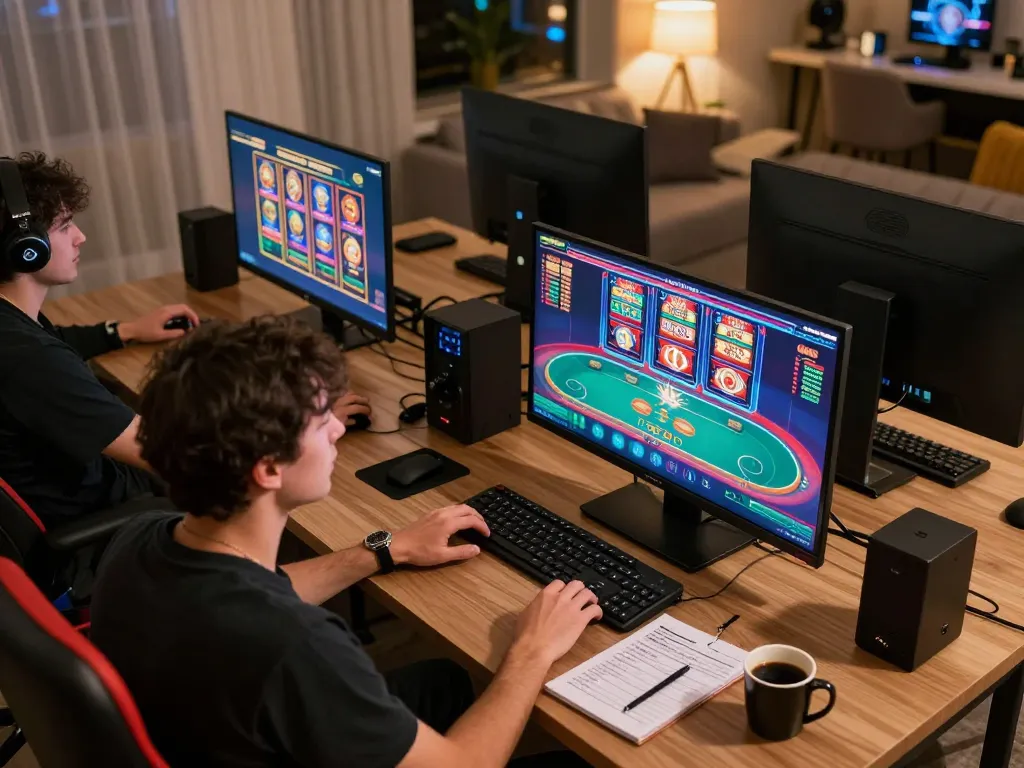 Player engaging in online slots at home, exploring winning strategies on 78win platform