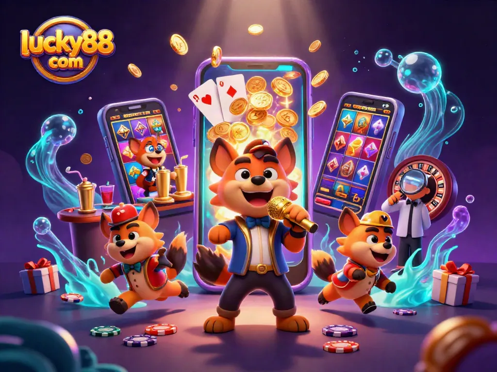 Watch lucky88 com ignite excitement in a vibrant casino scene with lively hyenas and dynamic game elements.