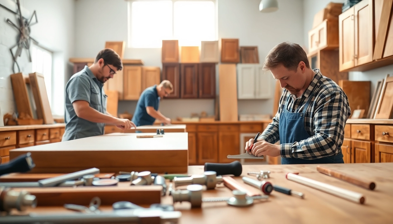 Cabinet Refacing Largo FL in action with skilled craftsmen reworking cabinetry.