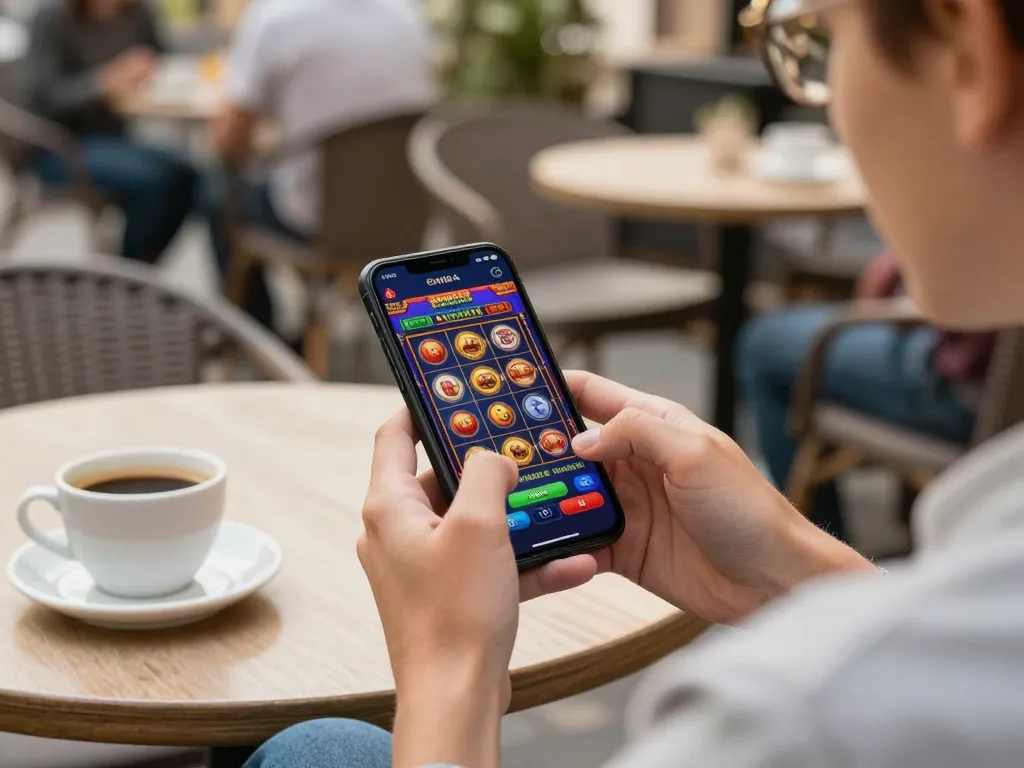 Engaging moments at new88blog as a player enjoys mobile gambling under the sun.