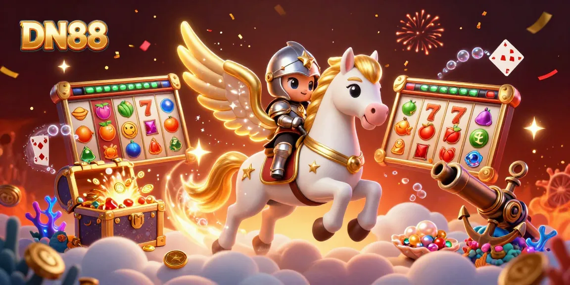 Experience the thrill of DN88 with a dynamic 3D scene filled with slots, sparkling treasures, and adventure!