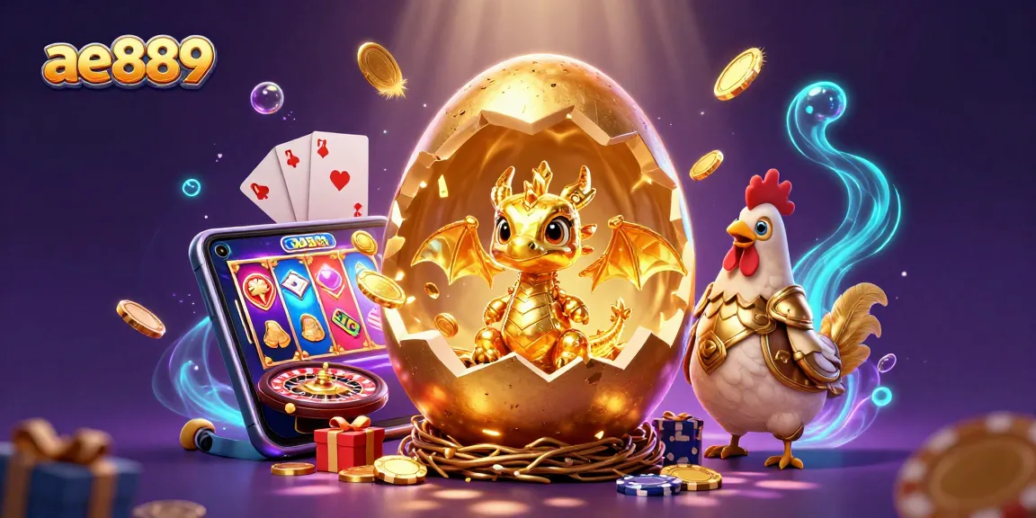 Experience thrilling wins at ae889 with a golden dragon guarding poker chips.