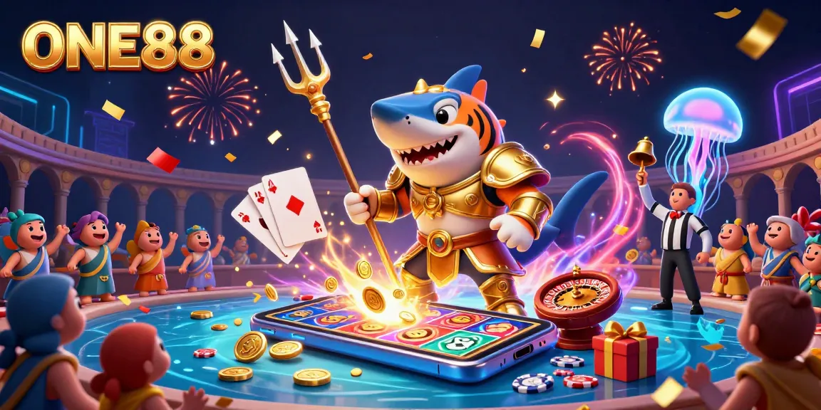 Engage in winning strategies with ONE88 in a vibrant underwater casino scene.